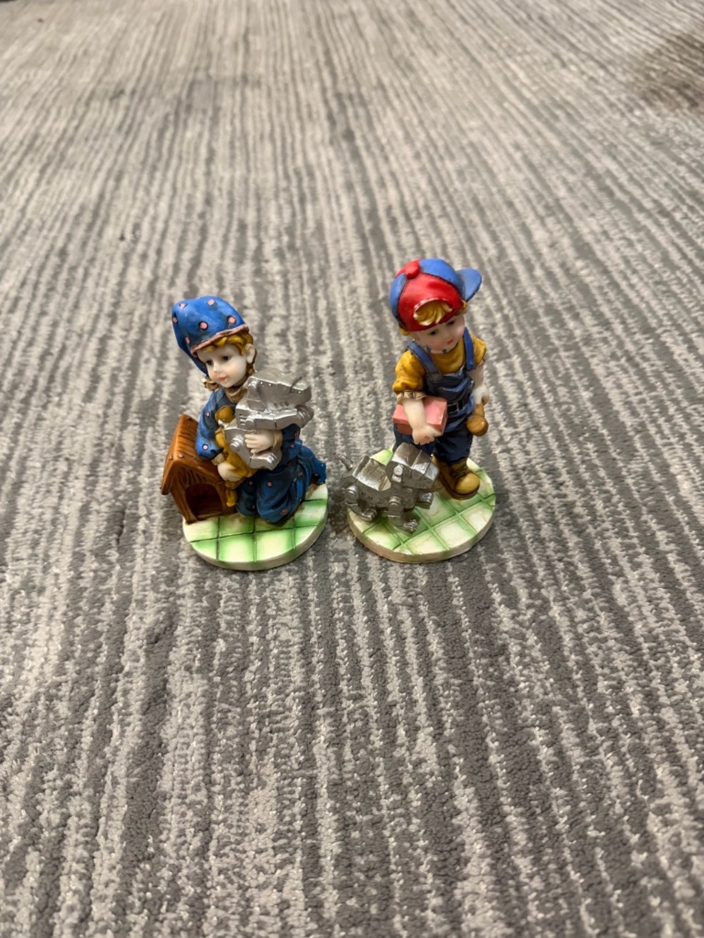 Blue and Red Ceramic Boy Figurine Set - Decorative Home Accents